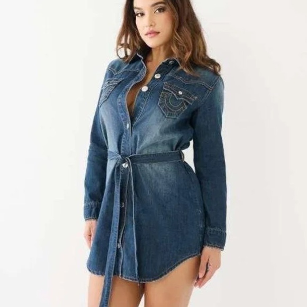 True religion long trench Denim Shirt Dress
